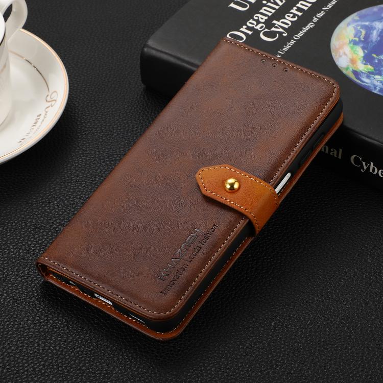 For iPhone 17e / 16e KHAZNEH Dual-color Cowhide Texture Flip Leather Phone Case(Brown) - HoMEdemic™ 