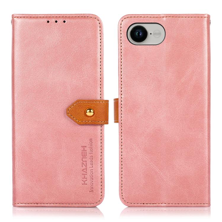 For iPhone 17e / 16e KHAZNEH Dual-color Cowhide Texture Flip Leather Phone Case(Rose Gold) - HoMEdemic™ 