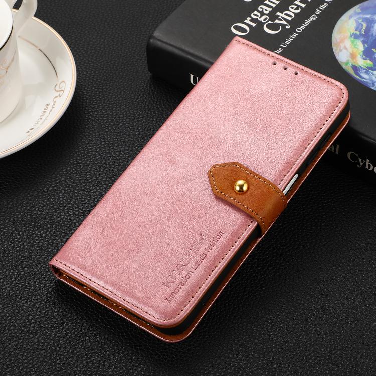 For iPhone 17e / 16e KHAZNEH Dual-color Cowhide Texture Flip Leather Phone Case(Rose Gold) - HoMEdemic™ 