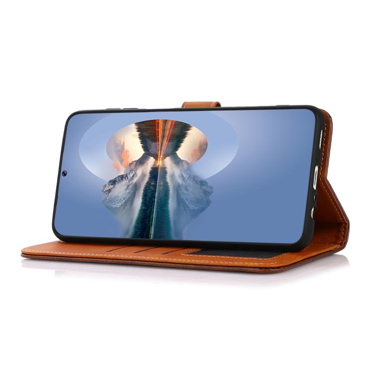For iPhone 17e / 16e KHAZNEH Dual-color Cowhide Texture Flip Leather Phone Case(Rose Gold) - HoMEdemic™ 