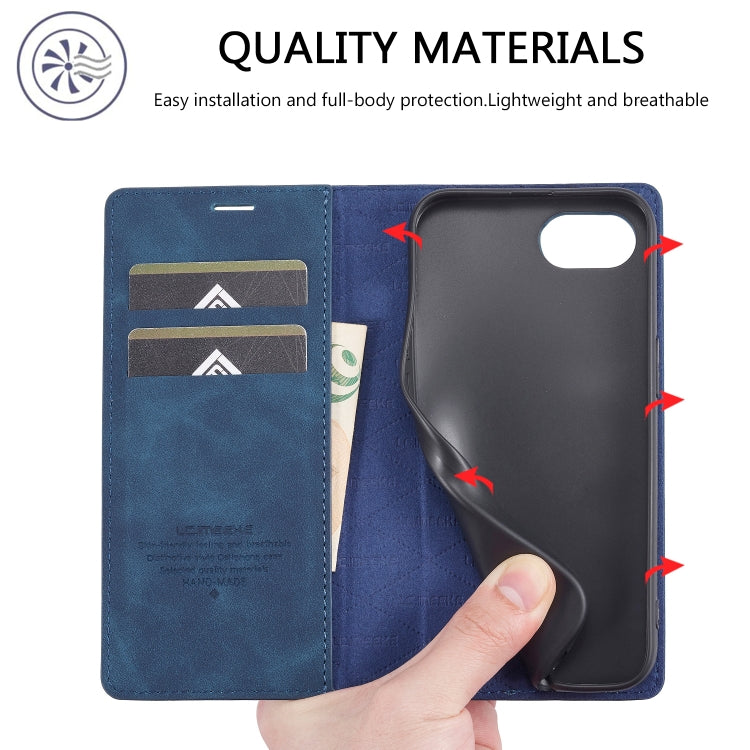 For iPhone 17e / 16e LC.IMEEKE Strong Magnetism Microfiber Leather Phone Case(Blue) - HoMEdemic™ 