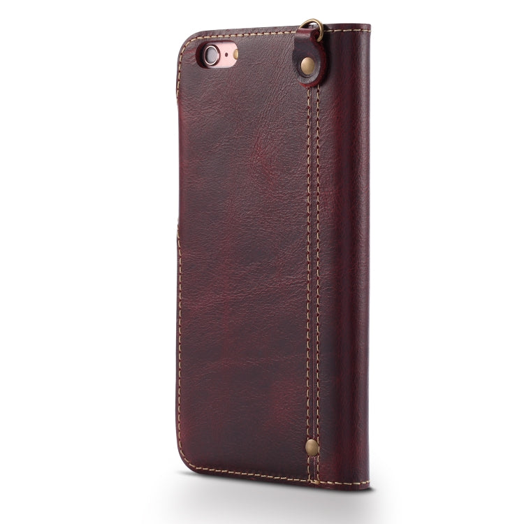For iPhone 6 Plus / 6s Plus Denior Oil Wax Cowhide Magnetic Button Horizontal Flip Leather Case with Card Slots & Wallet(Dark Red) - HoMEdemic™ 