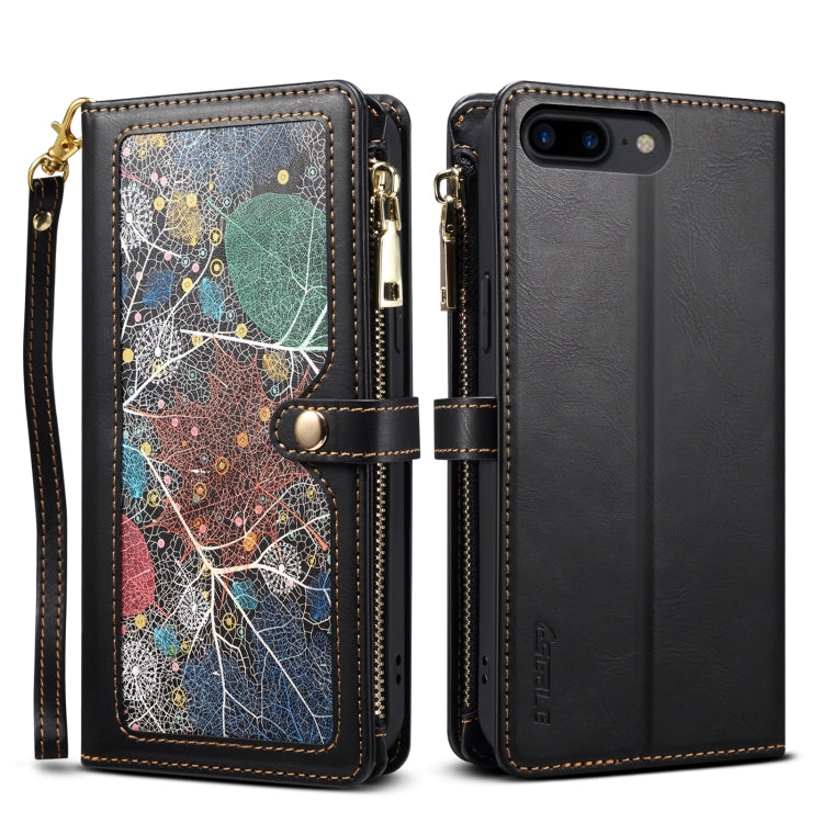 For iPhone 6s Plus / 6 Plus ESEBLE Star Series Lanyard Zipper Wallet RFID Leather Case(Black) - HoMEdemic™ 