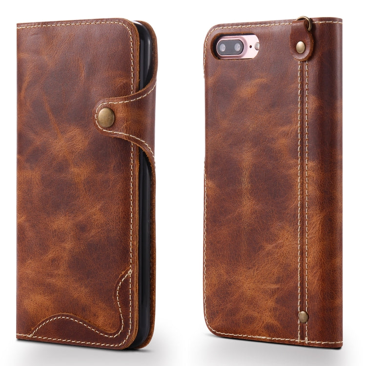 For iPhone 7 Plus / 8 Plus Denior Oil Wax Cowhide Magnetic Button Horizontal Flip Leather Case with Card Slots & Wallet(Brown) - HoMEdemic™ 