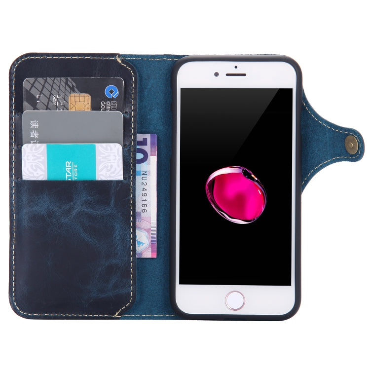 For iPhone 7 Plus / 8 Plus Denior Oil Wax Cowhide Magnetic Button Horizontal Flip Leather Case with Card Slots & Wallet(Dark Blue) - HoMEdemic™ 