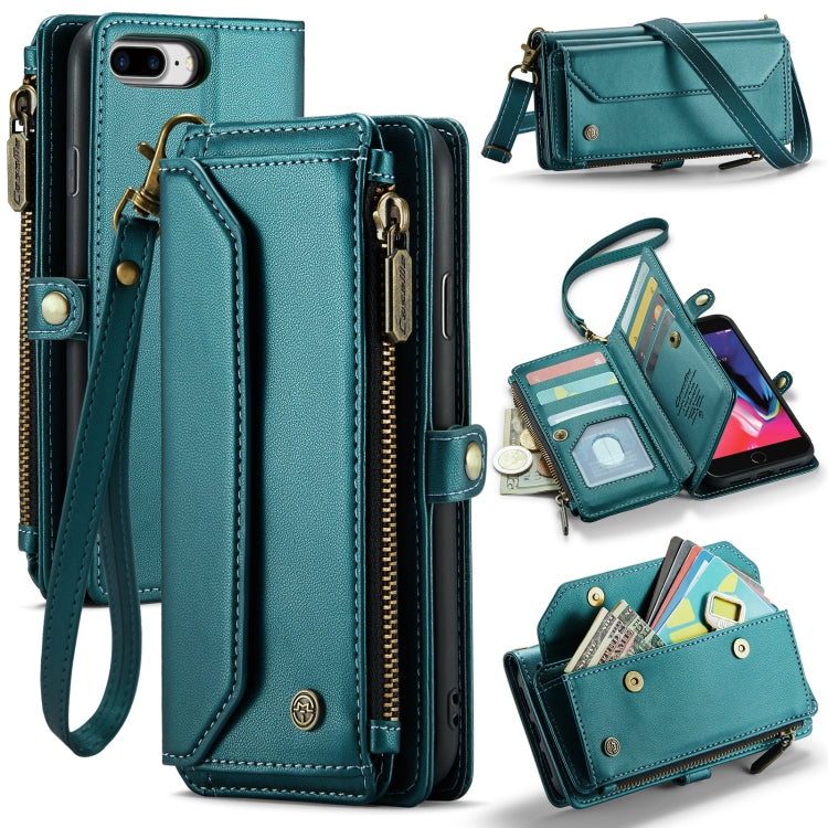 For iPhone 8 Plus / 7 Plus / 6 Plus CaseMe C36 Card Slots Zipper Wallet RFID Anti-theft Leather Phone Case(Blue-green) - HoMEdemic™ 
