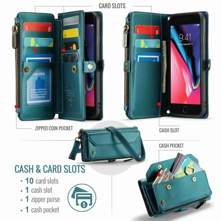 For iPhone 8 Plus / 7 Plus / 6 Plus CaseMe C36 Card Slots Zipper Wallet RFID Anti-theft Leather Phone Case(Blue-green) - HoMEdemic™ 