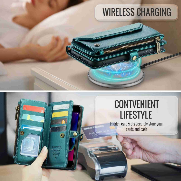 For iPhone 8 Plus / 7 Plus / 6 Plus CaseMe C36 Card Slots Zipper Wallet RFID Anti-theft Leather Phone Case(Blue-green) - HoMEdemic™ 