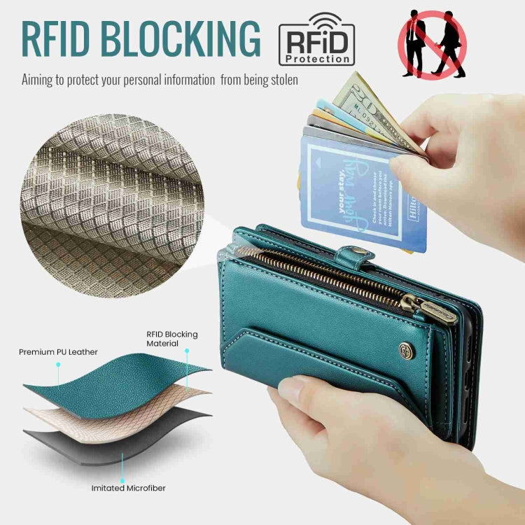 For iPhone 8 Plus / 7 Plus / 6 Plus CaseMe C36 Card Slots Zipper Wallet RFID Anti-theft Leather Phone Case(Blue-green) - HoMEdemic™ 