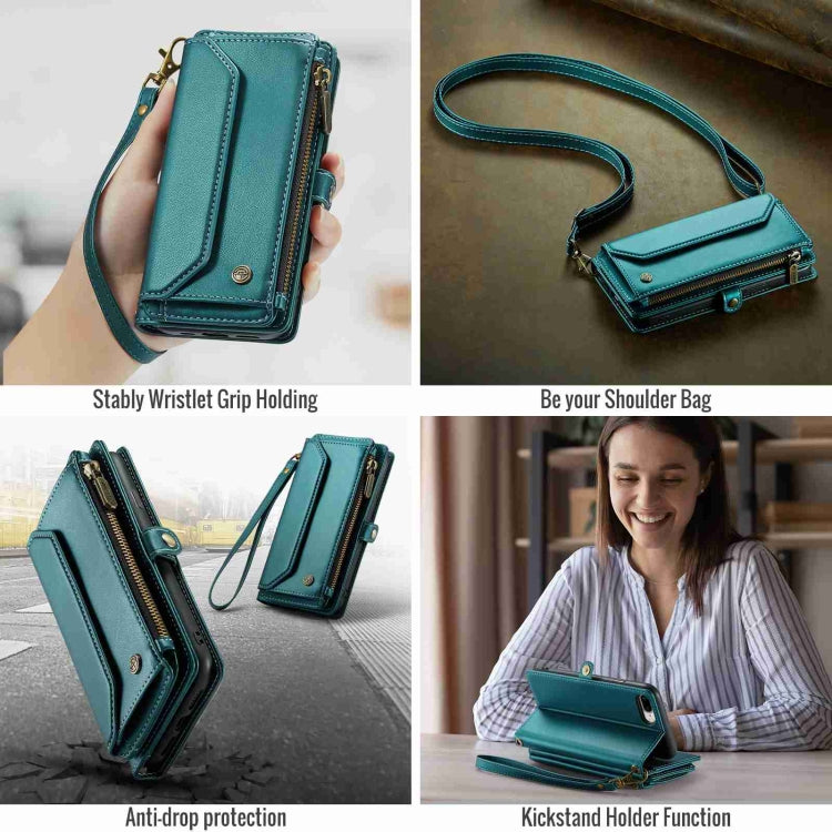For iPhone 8 Plus / 7 Plus / 6 Plus CaseMe C36 Card Slots Zipper Wallet RFID Anti-theft Leather Phone Case(Blue-green) - HoMEdemic™ 
