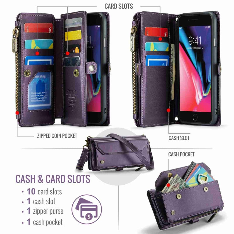 For iPhone 8 Plus / 7 Plus / 6 Plus CaseMe C36 Card Slots Zipper Wallet RFID Anti-theft Leather Phone Case(Purple) - HoMEdemic™ 