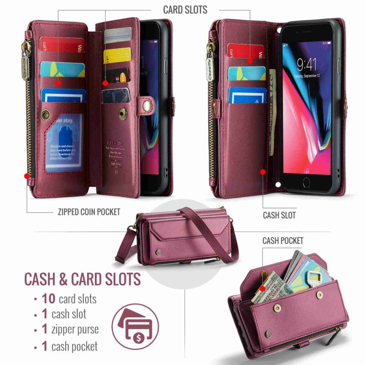 For iPhone 8 Plus / 7 Plus / 6 Plus CaseMe C36 Card Slots Zipper Wallet RFID Anti-theft Leather Phone Case(Wine Red) - HoMEdemic™ 