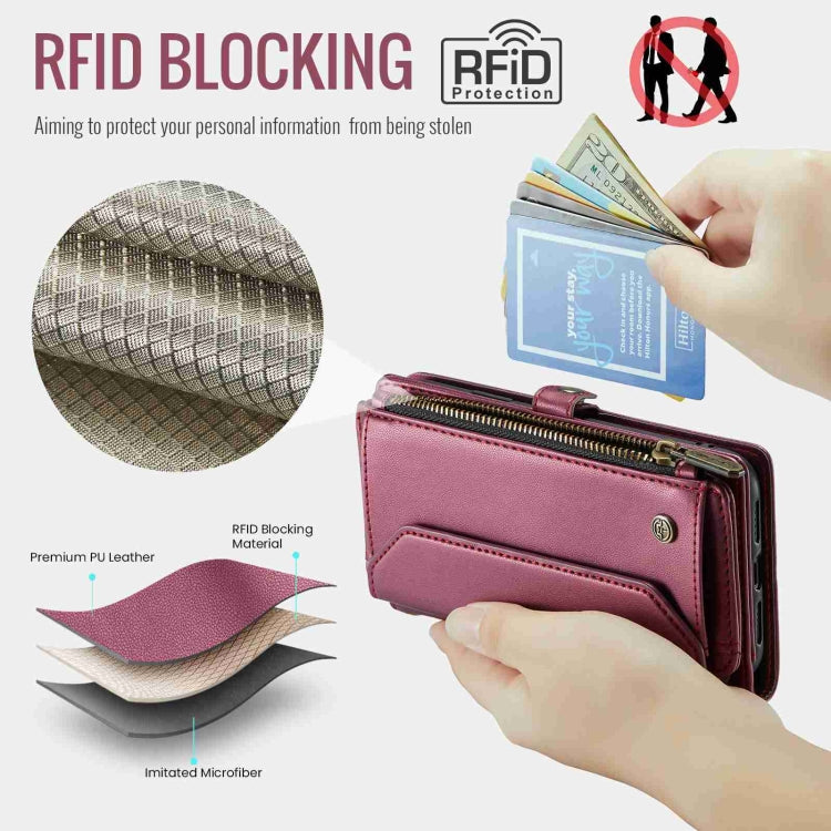 For iPhone 8 Plus / 7 Plus / 6 Plus CaseMe C36 Card Slots Zipper Wallet RFID Anti-theft Leather Phone Case(Wine Red) - HoMEdemic™ 