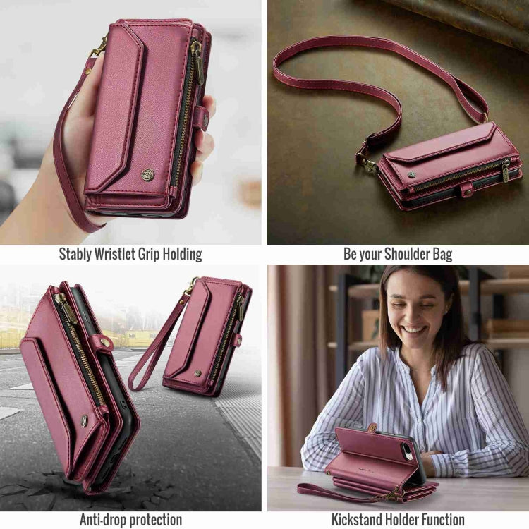 For iPhone 8 Plus / 7 Plus / 6 Plus CaseMe C36 Card Slots Zipper Wallet RFID Anti-theft Leather Phone Case(Wine Red) - HoMEdemic™ 