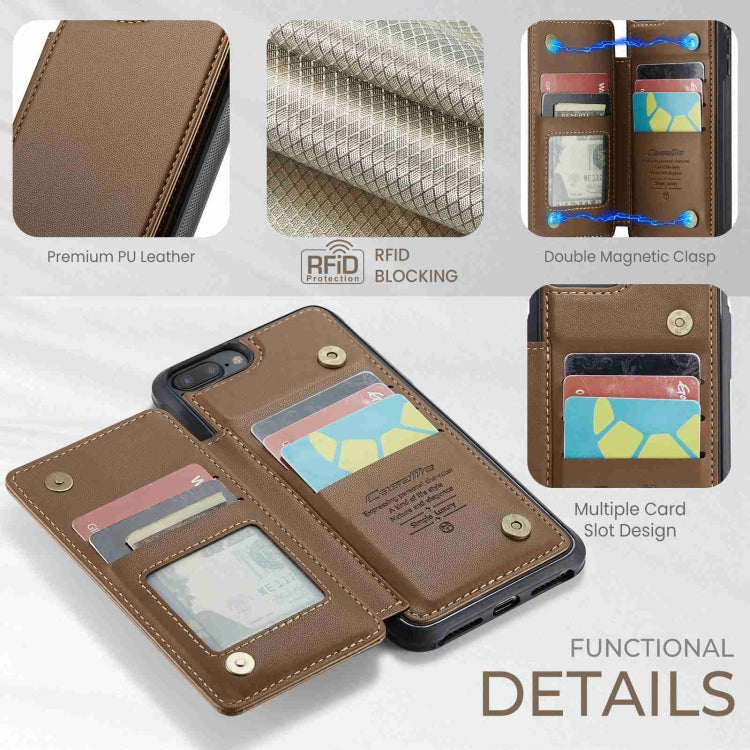 For iPhone 8 Plus / 7 Plus CaseMe C22 Card Slots Holder RFID Anti-theft Phone Case(Brown) - HoMEdemic™ 