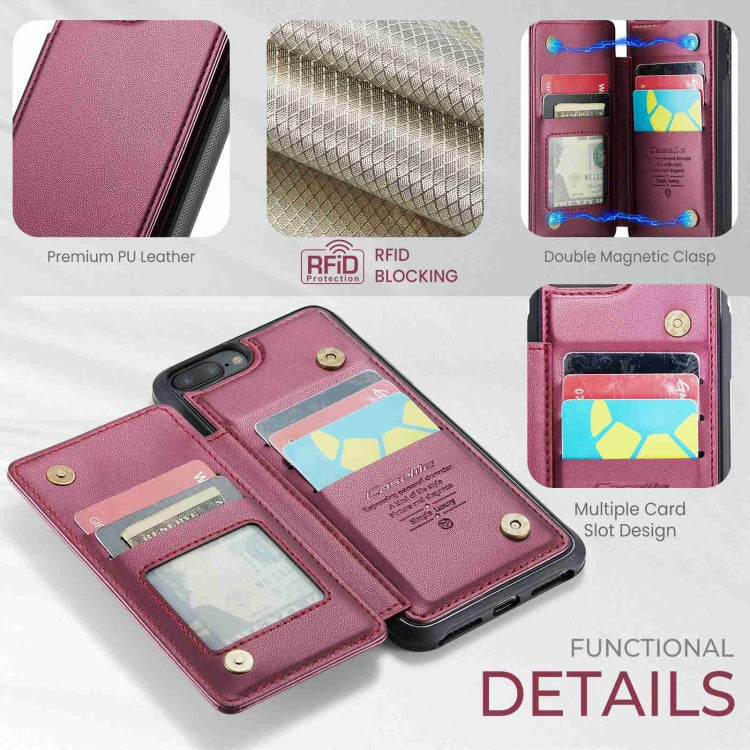 For iPhone 8 Plus / 7 Plus CaseMe C22 Card Slots Holder RFID Anti-theft Phone Case(Wine Red) - HoMEdemic™ 