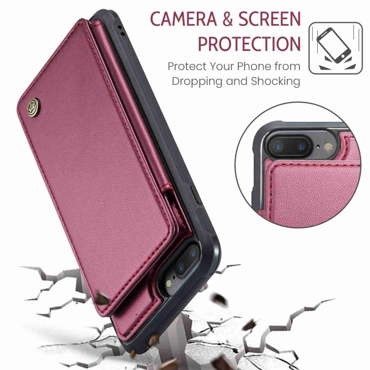 For iPhone 8 Plus / 7 Plus CaseMe C22 Card Slots Holder RFID Anti-theft Phone Case(Wine Red) - HoMEdemic™ 