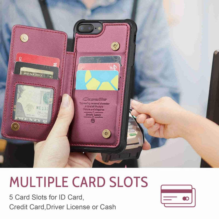For iPhone 8 Plus / 7 Plus CaseMe C22 Card Slots Holder RFID Anti-theft Phone Case(Wine Red) - HoMEdemic™ 