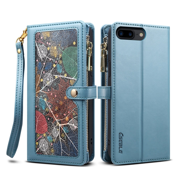 For iPhone 8 Plus / 7 Plus ESEBLE Star Series Lanyard Zipper Wallet RFID Leather Case(Blue) - HoMEdemic™ 