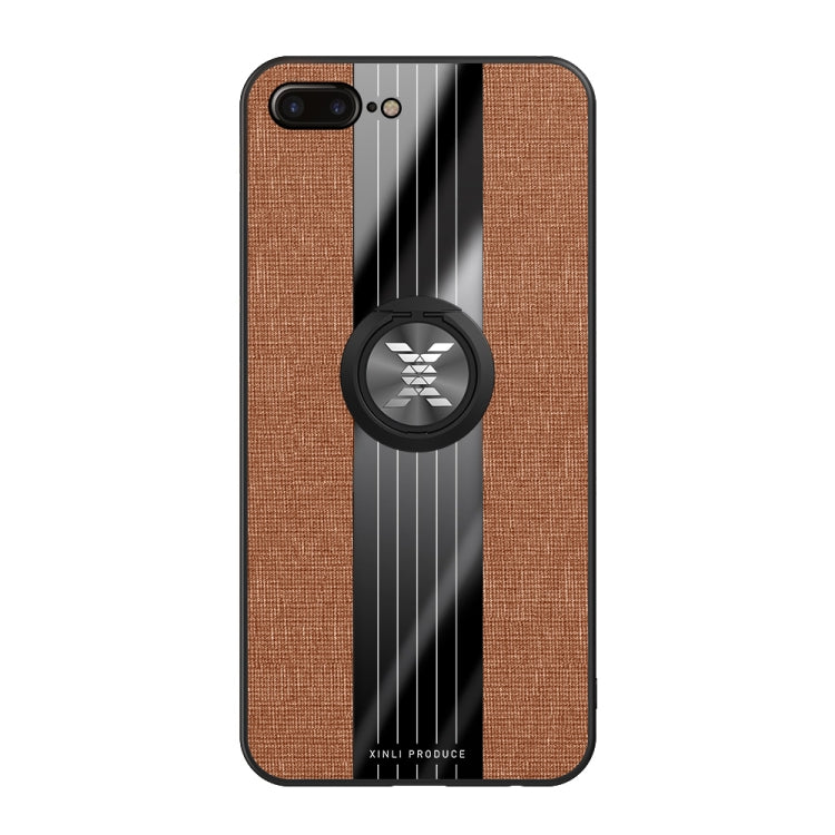 For iPhone 8 Plus /7 Plus XINLI Stitching Cloth Texture Shockproof TPU Protective Case with Ring Holder(Brown) - HoMEdemic™ 