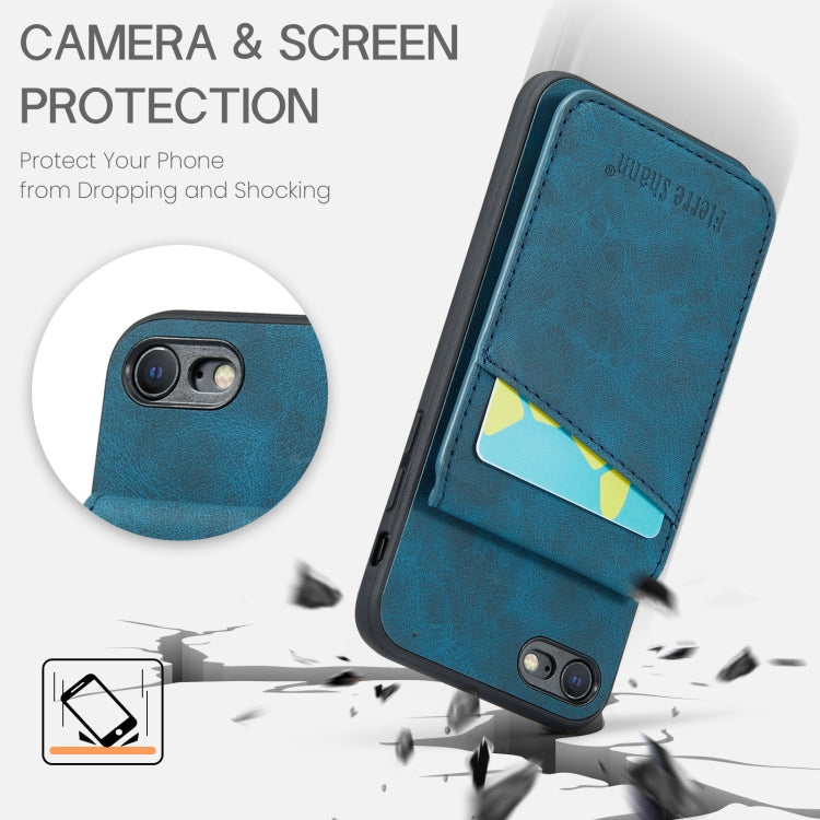 For iPhone SE 2022 / 2020 / 7 / 8 Fierre Shann Crazy Horse Card Holder Back Cover PU Phone Case(Blue) - HoMEdemic™ 