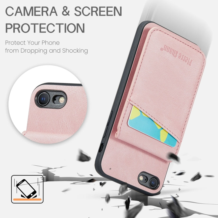 For iPhone SE 2022 / 2020 / 7 / 8 Fierre Shann Crazy Horse Card Holder Back Cover PU Phone Case(Pink) - HoMEdemic™ 
