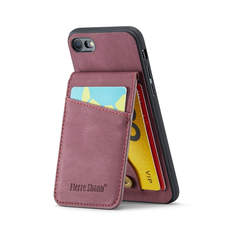 For iPhone SE 2022 / 2020 / 7 / 8 Fierre Shann Crazy Horse Card Holder Back Cover PU Phone Case(Wine Red) - HoMEdemic™ 