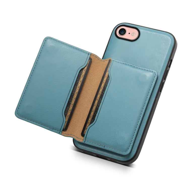 For iPhone SE 2022/2020/8/7 Denior Cowhide Texture Leather MagSafe Detachable Wallet Phone Case(Blue) - HoMEdemic™ 
