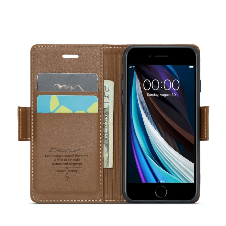 For iPhone SE 2022/SE 2020/6/7/8 CaseMe 023 Butterfly Buckle Litchi Texture RFID Anti-theft Leather Phone Case(Brown) - HoMEdemic™ 