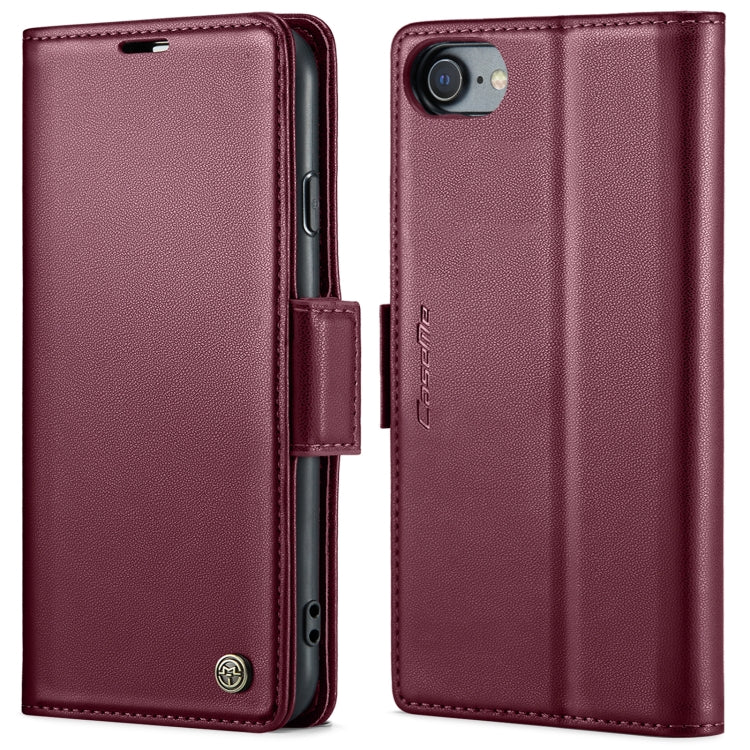 For iPhone SE 2022/SE 2020/6/7/8 CaseMe 023 Butterfly Buckle Litchi Texture RFID Anti-theft Leather Phone Case(Wine Red) - HoMEdemic™ 