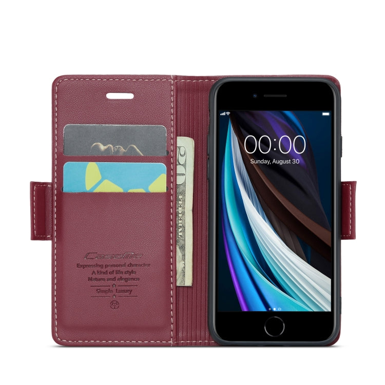 For iPhone SE 2022/SE 2020/6/7/8 CaseMe 023 Butterfly Buckle Litchi Texture RFID Anti-theft Leather Phone Case(Wine Red) - HoMEdemic™ 