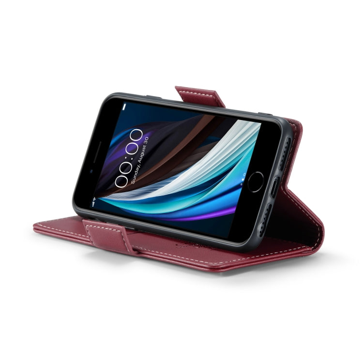 For iPhone SE 2022/SE 2020/6/7/8 CaseMe 023 Butterfly Buckle Litchi Texture RFID Anti-theft Leather Phone Case(Wine Red) - HoMEdemic™ 