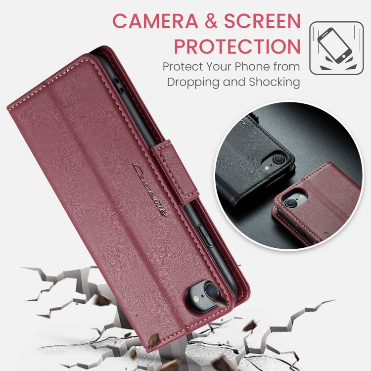For iPhone SE 2022/SE 2020/6/7/8 CaseMe 023 Butterfly Buckle Litchi Texture RFID Anti-theft Leather Phone Case(Wine Red) - HoMEdemic™ 