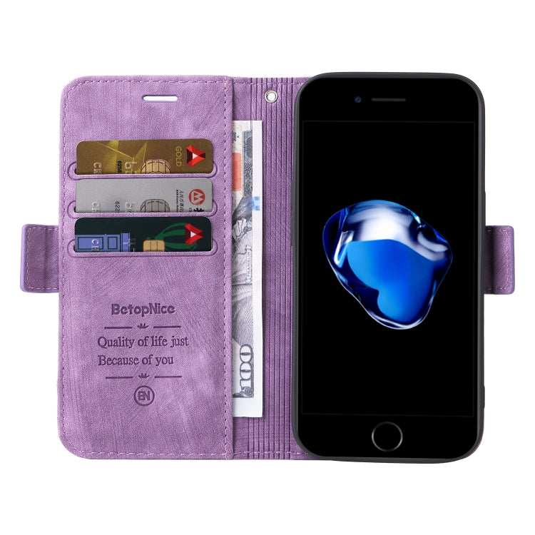For iPhone SE 2022 / SE 2020 / 7 / 8 BETOPNICE Dual-side Buckle Leather Phone Case(Purple) - HoMEdemic™ 