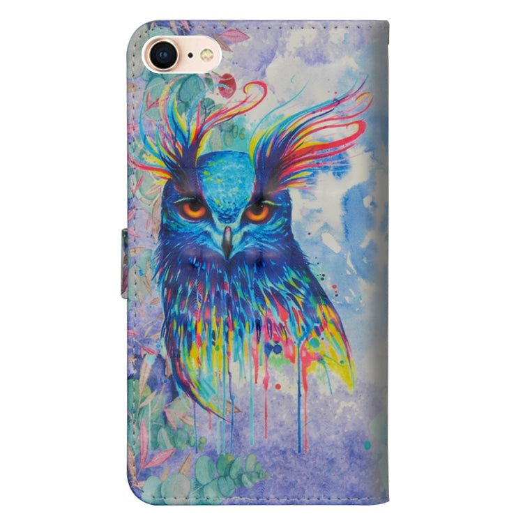 For iPhone SE 2022 / SE 2020 / 8 / 7 3D Painting Pattern Horizontal Flip TPU + PU Leather Case with Holder & Card Slots & Wallet(Watercolor Owl) - HoMEdemic™ 