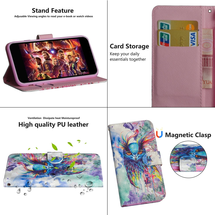 For iPhone SE 2022 / SE 2020 / 8 / 7 3D Painting Pattern Horizontal Flip TPU + PU Leather Case with Holder & Card Slots & Wallet(Watercolor Owl) - HoMEdemic™ 