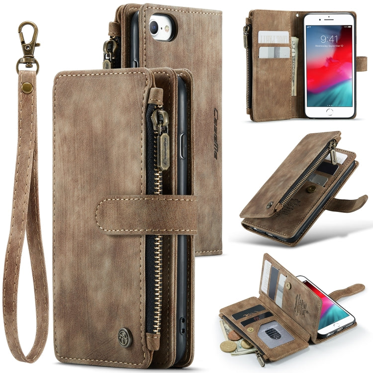For iPhone SE 2022 / SE 2020 / 8 / 7 / 6 CaseMe-C30 PU + TPU Multifunctional Horizontal Flip Leather Case with Holder & Card Slot & Wallet & Zipper Pocke(Brown) - HoMEdemic™ 