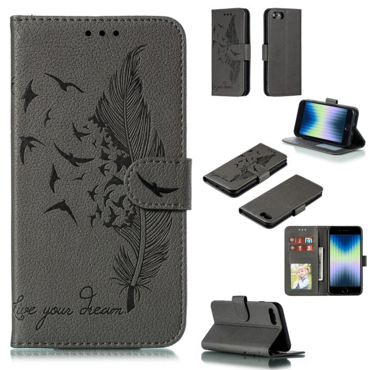 For iPhone SE 2022 / SE 2020 / 8 / 7 Feather Pattern Litchi Texture Horizontal Flip Leather Case with Wallet & Holder & Card Slots(Gray) - HoMEdemic™ 