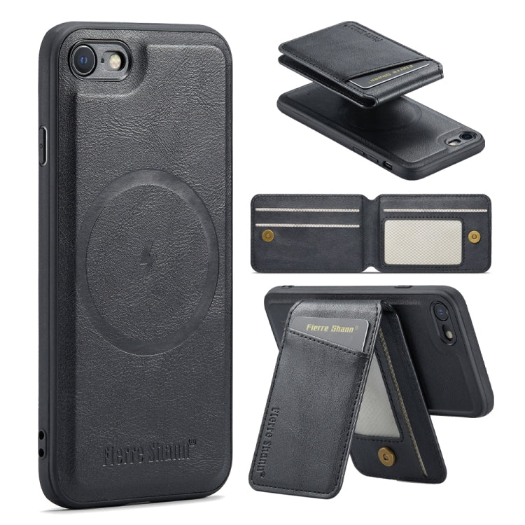 For iPhone SE 2022 / SE 2020 / 8 / 7 Fierre Shann Cowhide Vertical Flip Magnetic Card Holder Phone Case(Black) - HoMEdemic™ 