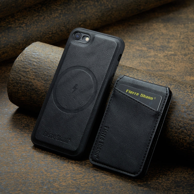 For iPhone SE 2022 / SE 2020 / 8 / 7 Fierre Shann Cowhide Vertical Flip Magnetic Card Holder Phone Case(Black) - HoMEdemic™ 