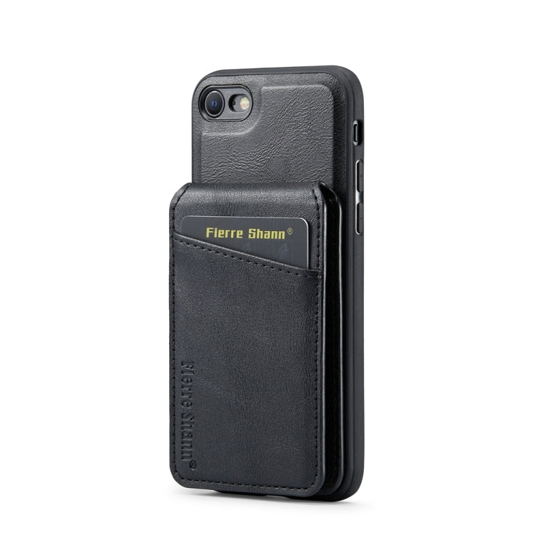 For iPhone SE 2022 / SE 2020 / 8 / 7 Fierre Shann Cowhide Vertical Flip Magnetic Card Holder Phone Case(Black) - HoMEdemic™ 