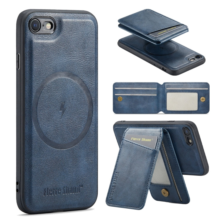 For iPhone SE 2022 / SE 2020 / 8 / 7 Fierre Shann Cowhide Vertical Flip Magnetic Card Holder Phone Case(Blue) - HoMEdemic™ 