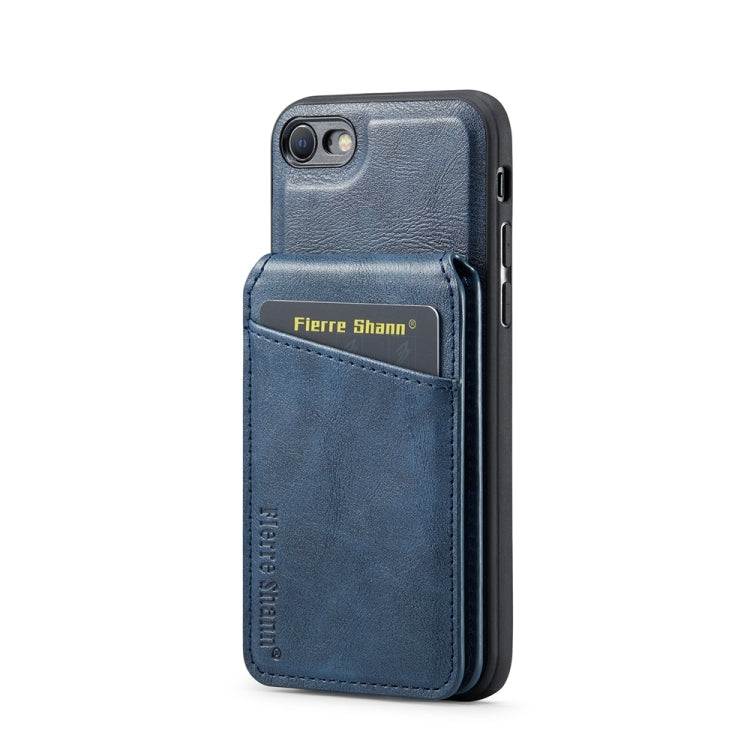 For iPhone SE 2022 / SE 2020 / 8 / 7 Fierre Shann Cowhide Vertical Flip Magnetic Card Holder Phone Case(Blue) - HoMEdemic™ 