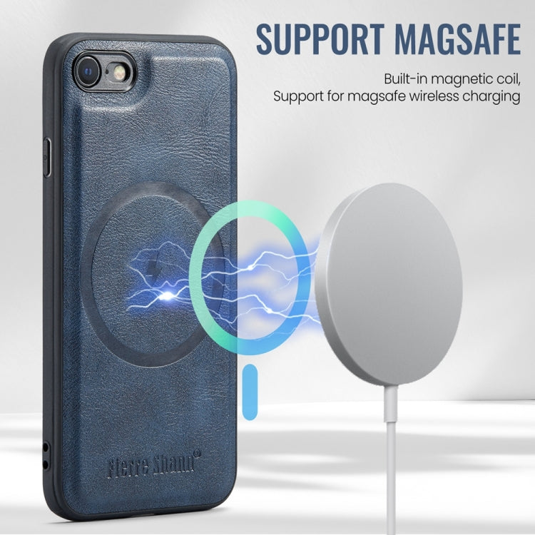 For iPhone SE 2022 / SE 2020 / 8 / 7 Fierre Shann Cowhide Vertical Flip Magnetic Card Holder Phone Case(Blue) - HoMEdemic™ 