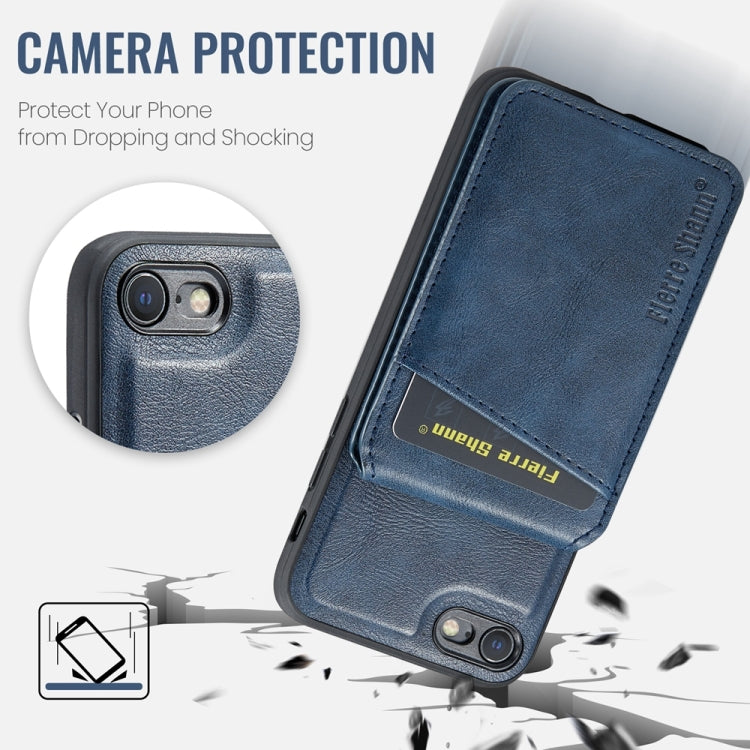 For iPhone SE 2022 / SE 2020 / 8 / 7 Fierre Shann Cowhide Vertical Flip Magnetic Card Holder Phone Case(Blue) - HoMEdemic™ 