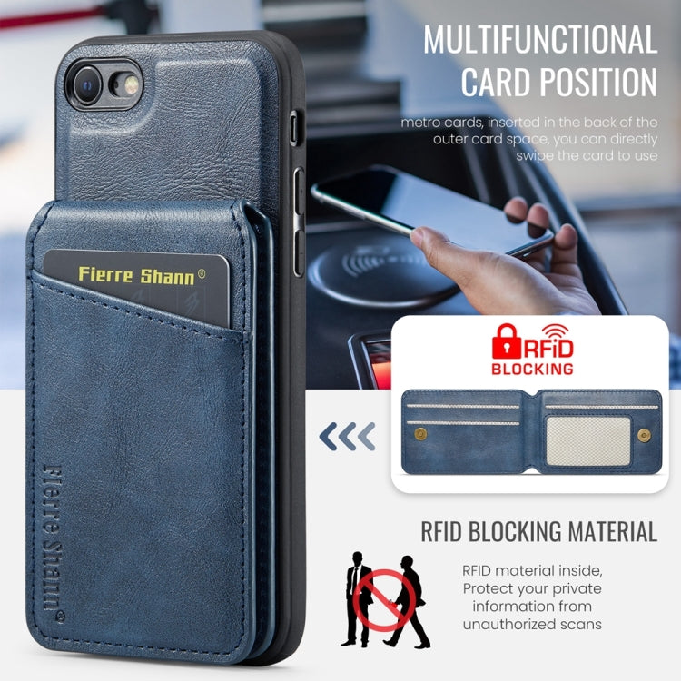 For iPhone SE 2022 / SE 2020 / 8 / 7 Fierre Shann Cowhide Vertical Flip Magnetic Card Holder Phone Case(Blue) - HoMEdemic™ 