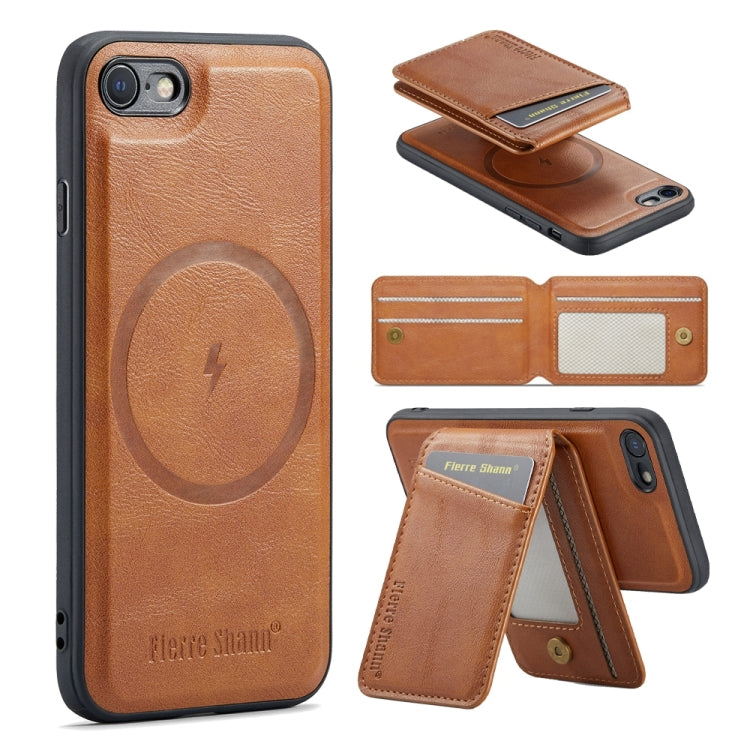For iPhone SE 2022 / SE 2020 / 8 / 7 Fierre Shann Cowhide Vertical Flip Magnetic Card Holder Phone Case(Brown) - HoMEdemic™ 