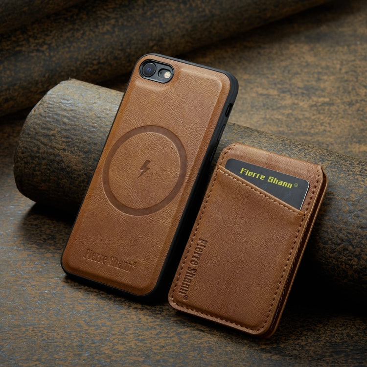 For iPhone SE 2022 / SE 2020 / 8 / 7 Fierre Shann Cowhide Vertical Flip Magnetic Card Holder Phone Case(Brown) - HoMEdemic™ 