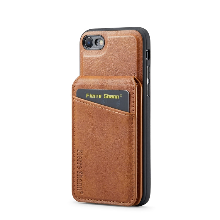 For iPhone SE 2022 / SE 2020 / 8 / 7 Fierre Shann Cowhide Vertical Flip Magnetic Card Holder Phone Case(Brown) - HoMEdemic™ 