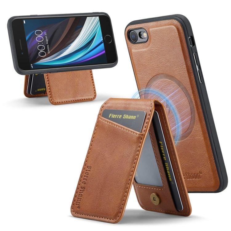 For iPhone SE 2022 / SE 2020 / 8 / 7 Fierre Shann Cowhide Vertical Flip Magnetic Card Holder Phone Case(Brown) - HoMEdemic™ 